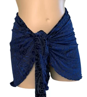 Floral stretch velvet bikini cover up wrap in navy