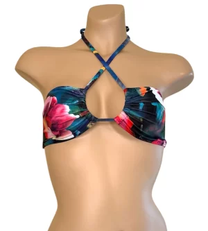Bandeau bikini top in waterlily print