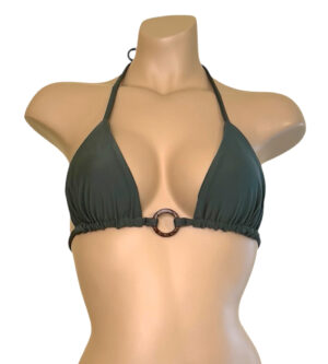 Reversible triangle top with cococut ring at cener in olive green front view
